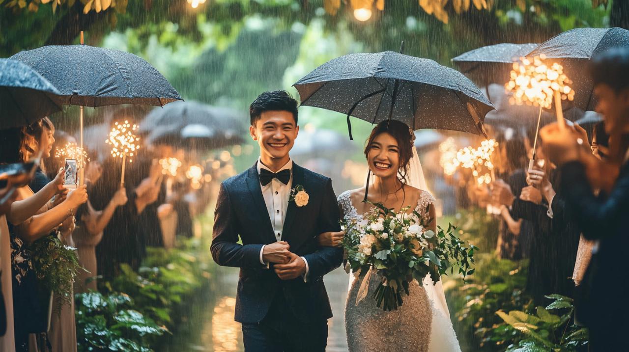 Décryptage de l&rsquo;expression mariage pluvieux, mariage heureux : expression culte des cérémonies de mariage à adopter